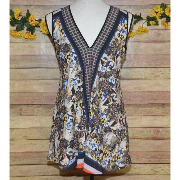 Clover Canyon Top Women's S Chiffon Multicolor Mixed Print Blouse Sleeveless - Picture 6 of 9